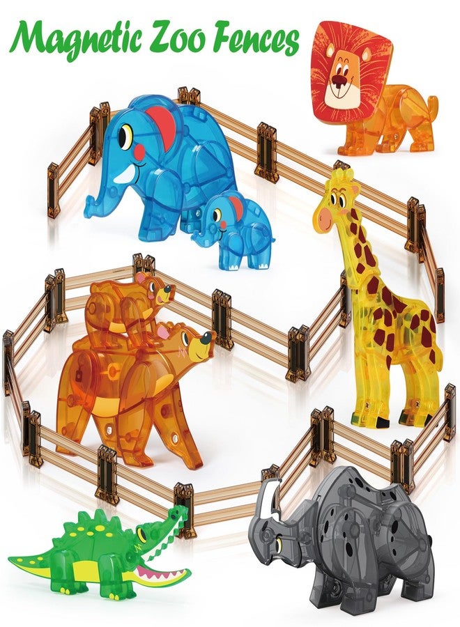 Oriate Farm Animals Fences Magnetic Tiles, 18pcs Magnet Fencing Compatible Garden Farming Zoo Dinosaur, Kids Magnetic Structural Construction Magnets Tile Building Blocks Horse Toys Accessory - Image 4